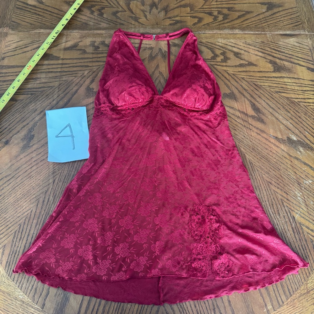 Seductive Wear By Cinema Etoile Night Gown Chemise Red‎ Lace Halter Slip Dress